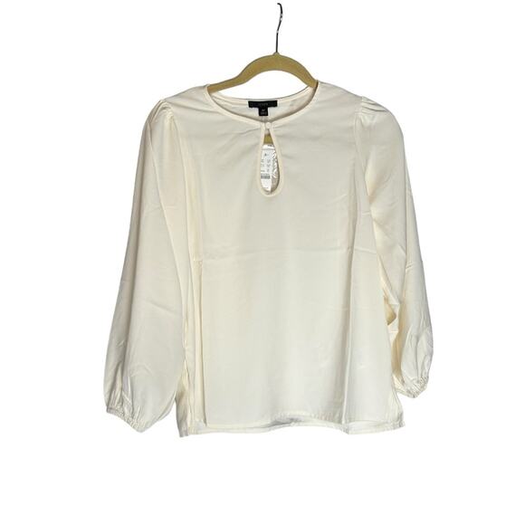 NWT J.Crew Cream Puff Sleeve Satin-Back Crepe Top Small Petite - Picture 1 of 6